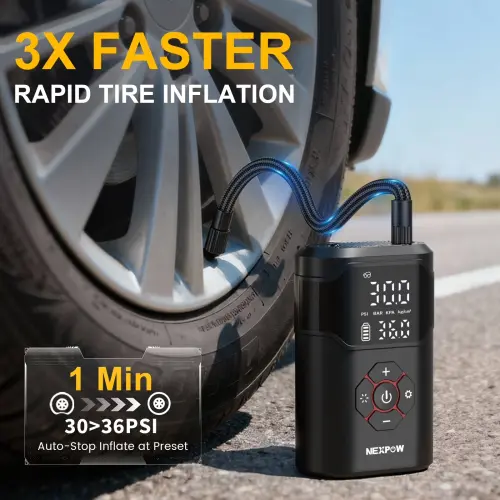 Inflador/Compresor Portátil NEXPOW 150 PSI Recargable para Auto, Moto, Bicicleta y Pelotas con Pantalla Dual's photo #8